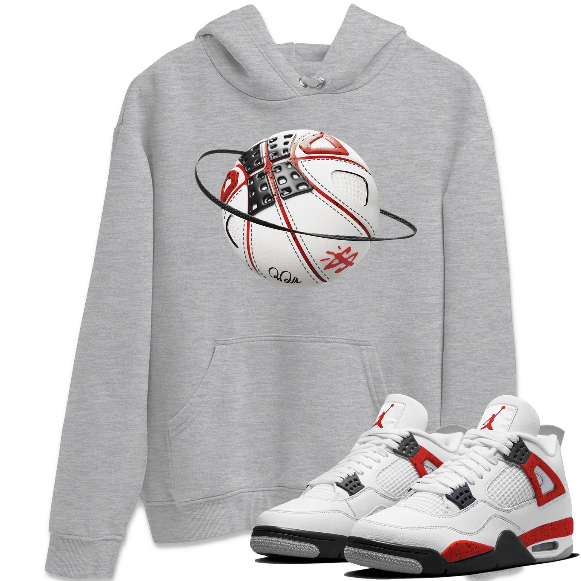Air Jordan 4 Red Cement Sneaker Match Tees Basketball Planet Sneaker Tees AJ4 Retro OG Red Cement Sneaker Release Tees Unisex Shirts Heather Grey 1