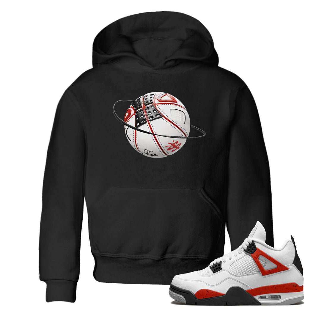 Air Jordan 4 Red Cement Sneaker Match Tees Basketball Planet Sneaker Tees AJ4 Retro OG Red Cement Sneaker Release Tees Kids Shirts Black 1
