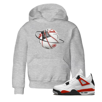 Air Jordan 4 Red Cement Sneaker Match Tees Basketball Planet Sneaker Tees AJ4 Retro OG Red Cement Sneaker Release Tees Kids Shirts Heather Grey 1