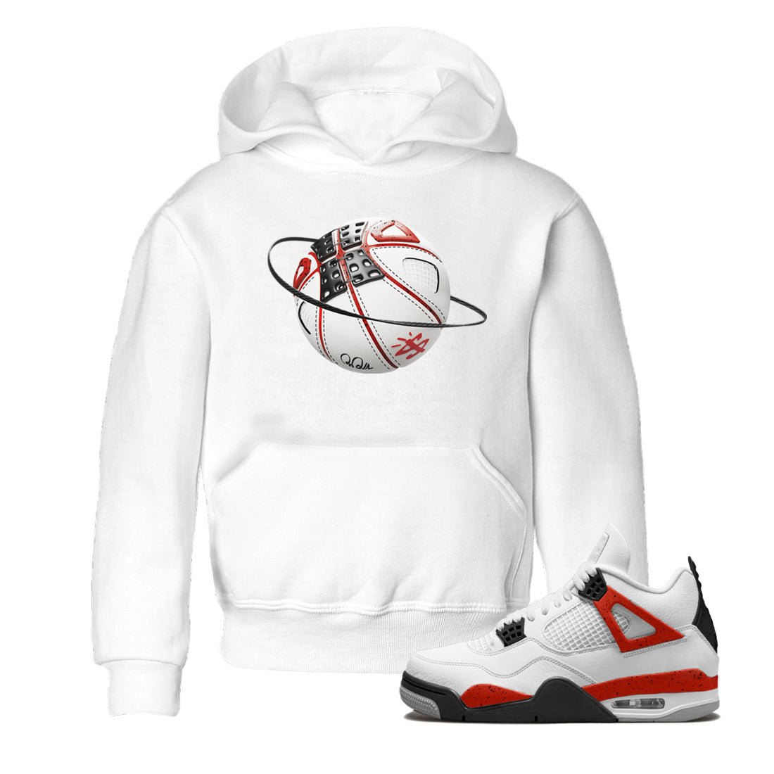 Air Jordan 4 Red Cement Sneaker Match Tees Basketball Planet Sneaker Tees AJ4 Retro OG Red Cement Sneaker Release Tees Kids Shirts White 1