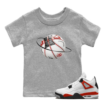 Air Jordan 4 Red Cement Sneaker Match Tees Basketball Planet Sneaker Tees AJ4 Retro OG Red Cement Sneaker Release Tees Kids Shirts Heather Grey 1