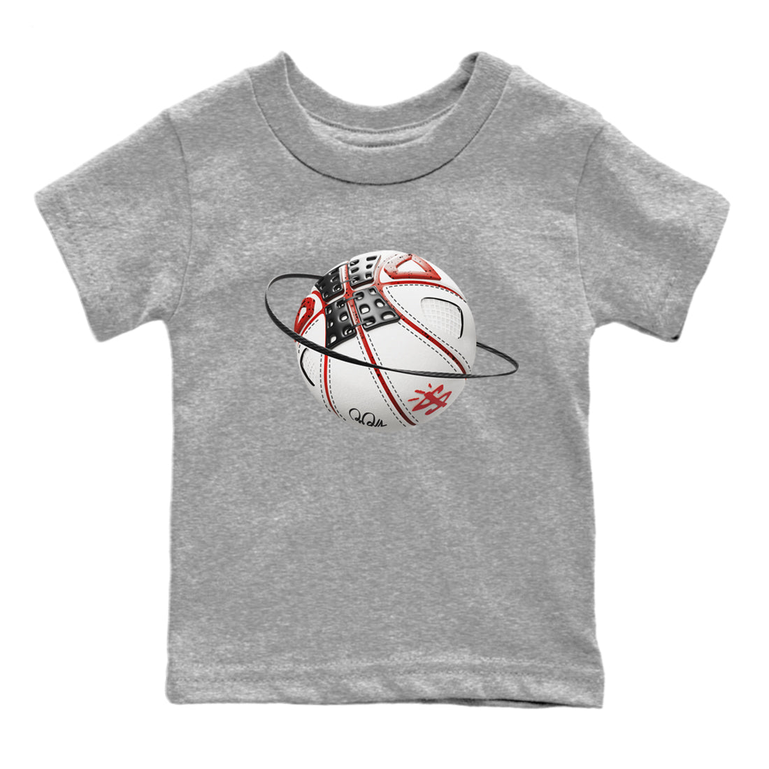 Air Jordan 4 Red Cement Sneaker Match Tees Basketball Planet Sneaker Tees AJ4 Retro OG Red Cement Sneaker Release Tees Kids Shirts Heather Grey 2