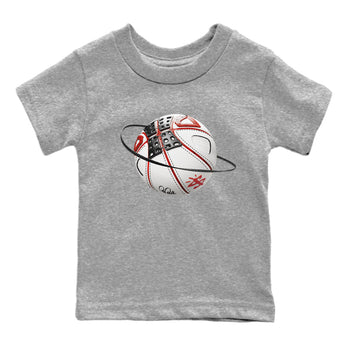 Air Jordan 4 Red Cement Sneaker Match Tees Basketball Planet Sneaker Tees AJ4 Retro OG Red Cement Sneaker Release Tees Kids Shirts Heather Grey 2