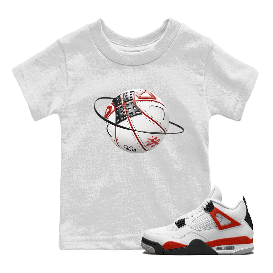 Air Jordan 4 Red Cement Sneaker Match Tees Basketball Planet Sneaker Tees AJ4 Retro OG Red Cement Sneaker Release Tees Kids Shirts White 1