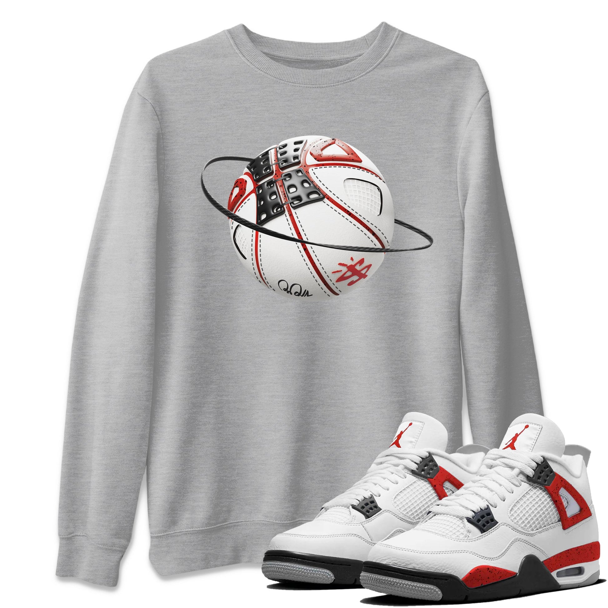Air Jordan 4 Red Cement Sneaker Match Tees Basketball Planet Sneaker Tees AJ4 Retro OG Red Cement Sneaker Release Tees Unisex Shirts Heather Grey 1