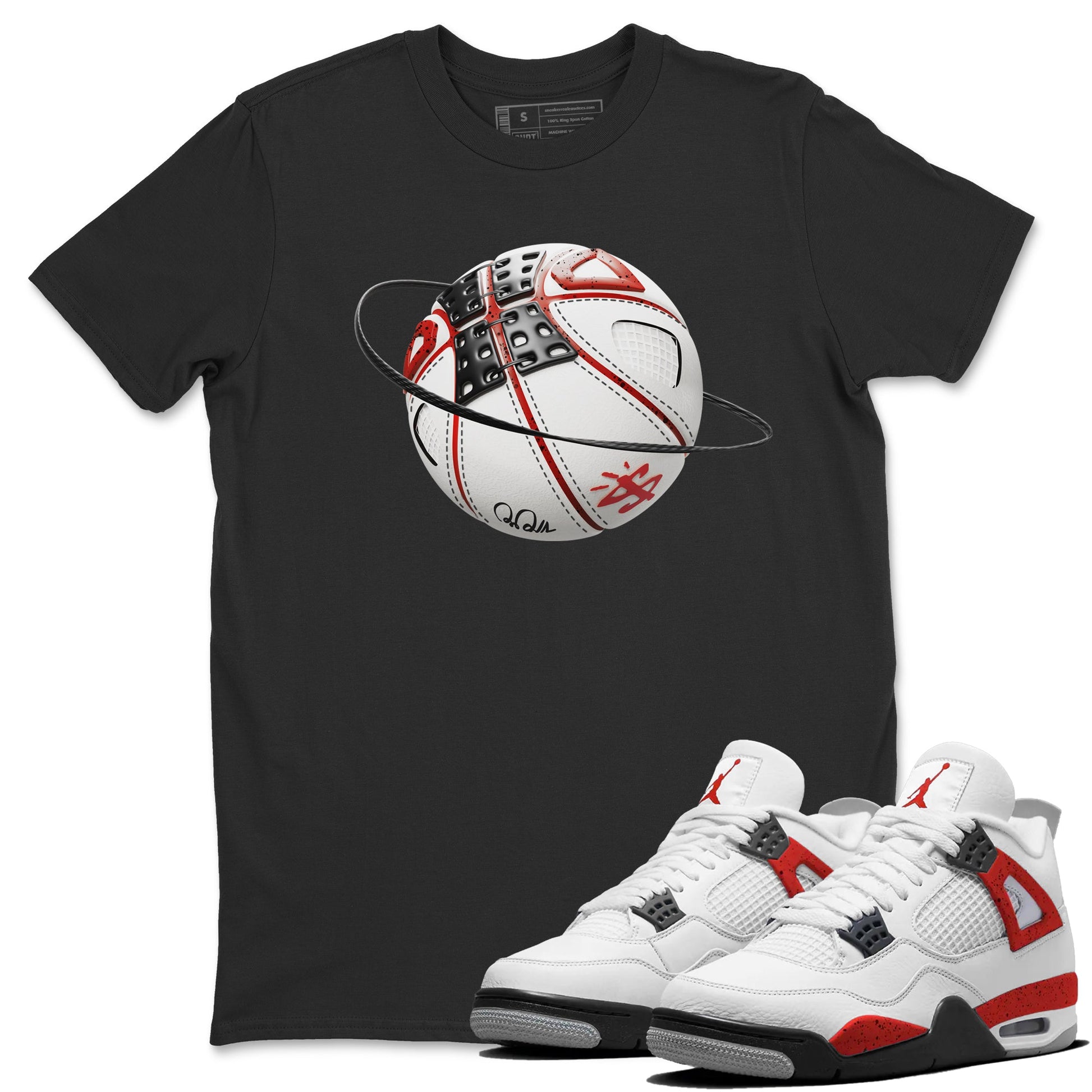 Air Jordan 4 Red Cement Sneaker Match Tees Basketball Planet Sneaker Tees AJ4 Retro OG Red Cement Sneaker Release Tees Unisex Shirts Black 1