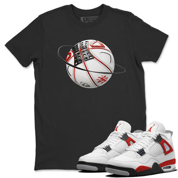 Air Jordan 4 Red Cement Sneaker Match Tees Basketball Planet Sneaker Tees AJ4 Retro OG Red Cement Sneaker Release Tees Unisex Shirts Black 1