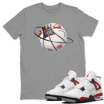 Air Jordan 4 Red Cement Sneaker Match Tees Basketball Planet Sneaker Tees AJ4 Retro OG Red Cement Sneaker Release Tees Unisex Shirts Heather Grey 1