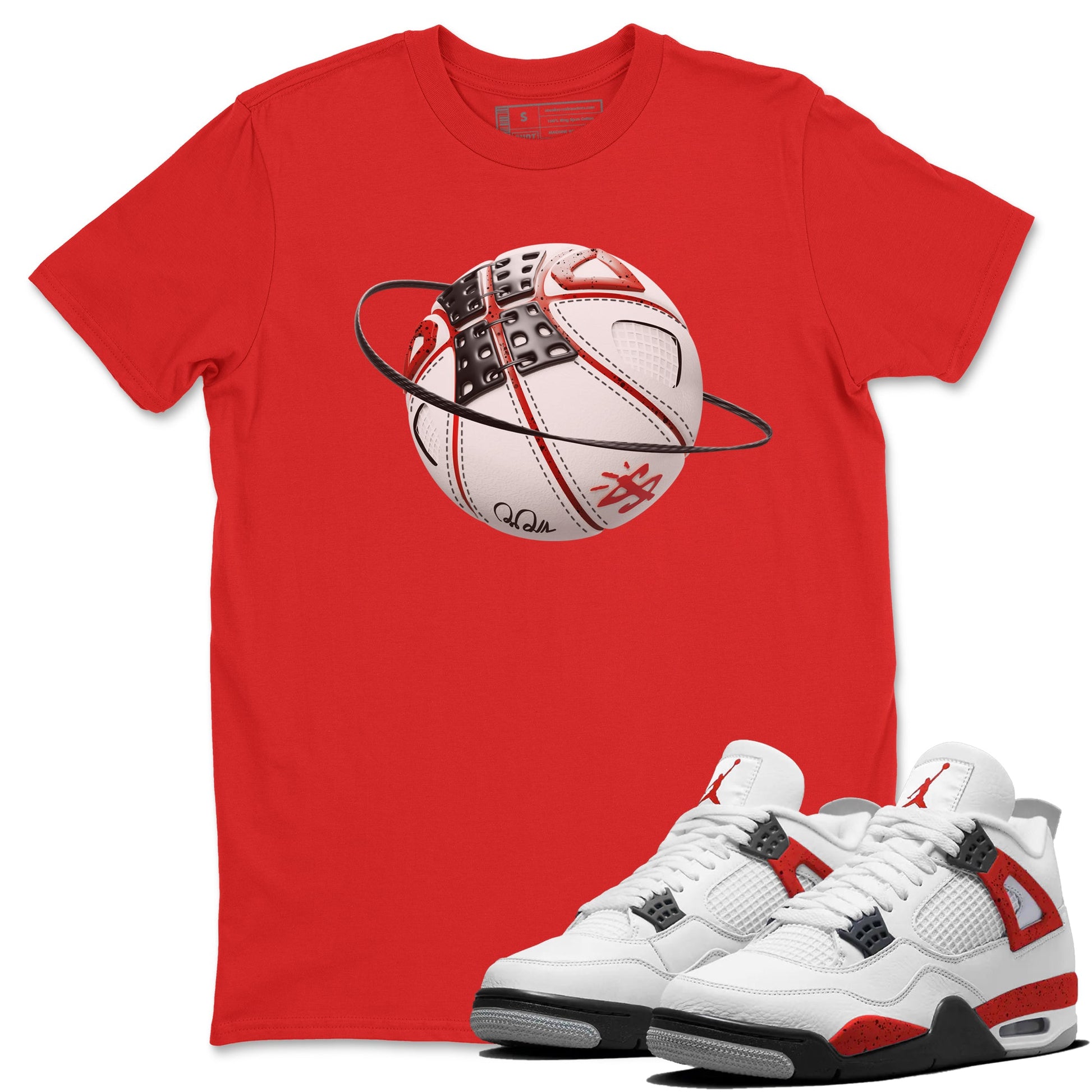 Air Jordan 4 Red Cement Sneaker Match Tees Basketball Planet Sneaker Tees AJ4 Retro OG Red Cement Sneaker Release Tees Unisex Shirts Red 1