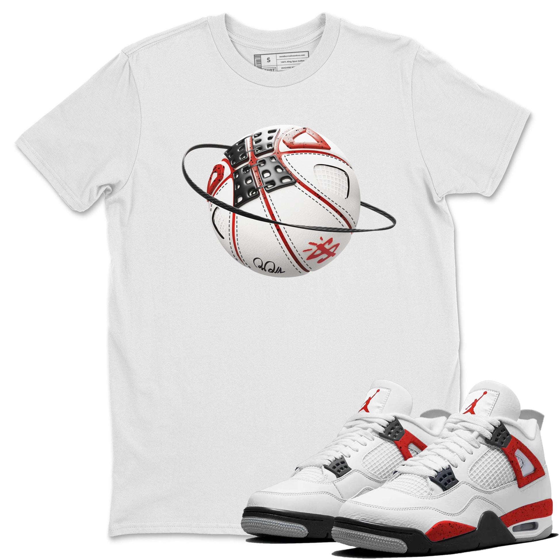 Air Jordan 4 Red Cement Sneaker Match Tees Basketball Planet Sneaker Tees AJ4 Retro OG Red Cement Sneaker Release Tees Unisex Shirts White 1