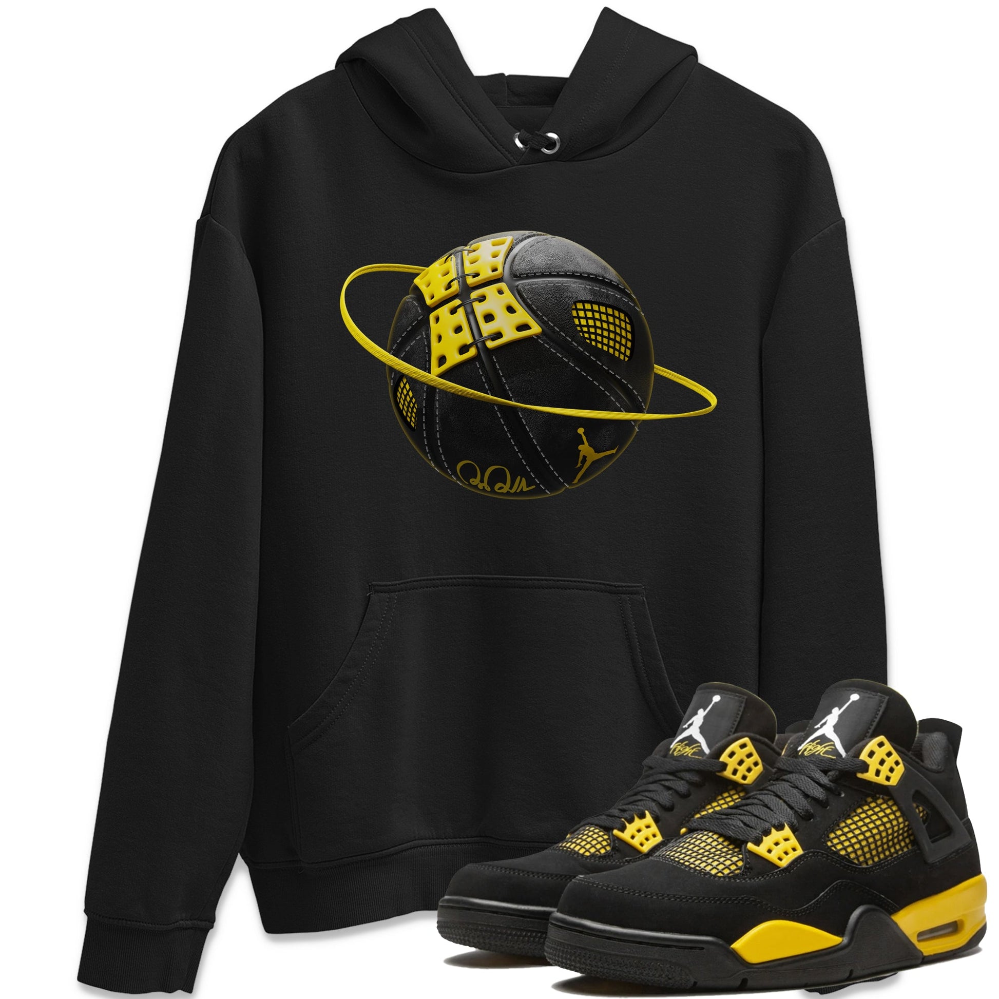 Air Jordan 4 Thunder Sneaker Match Tees Basketball Planet Sneaker Tees AJ4 Thunder Jumpman Sneaker Release Tees Unisex Shirts Black 1