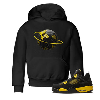 Air Jordan 4 Thunder Sneaker Match Tees Basketball Planet Sneaker Tees AJ4 Thunder Jumpman Sneaker Release Tees Kids Shirts Black 1