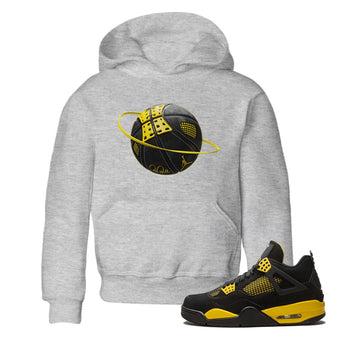 Air Jordan 4 Thunder Sneaker Match Tees Basketball Planet Sneaker Tees AJ4 Thunder Jumpman Sneaker Release Tees Kids Shirts Heather Grey 1