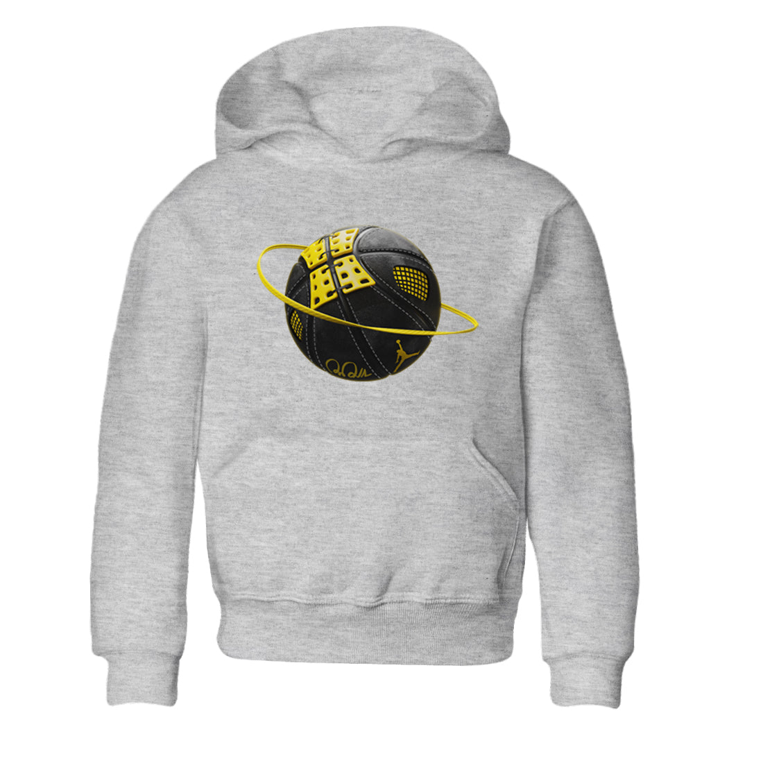 Air Jordan 4 Thunder Sneaker Match Tees Basketball Planet Sneaker Tees AJ4 Thunder Jumpman Sneaker Release Tees Kids Shirts Heather Grey 2