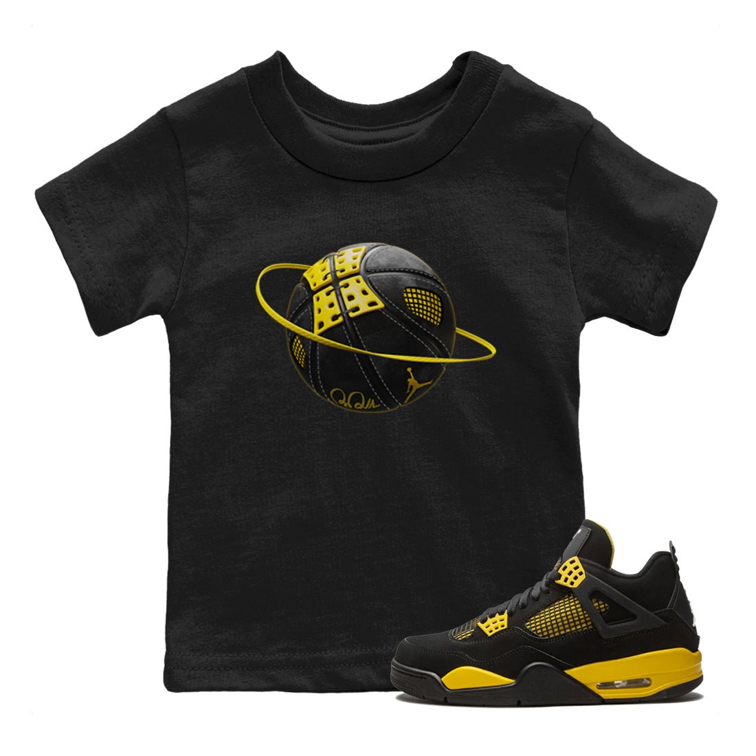Air Jordan 4 Thunder Sneaker Match Tees Basketball Planet Sneaker Tees AJ4 Thunder Jumpman Sneaker Release Tees Kids Shirts Black 1