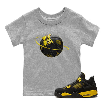 Air Jordan 4 Thunder Sneaker Match Tees Basketball Planet Sneaker Tees AJ4 Thunder Jumpman Sneaker Release Tees Kids Shirts Heather Grey 1