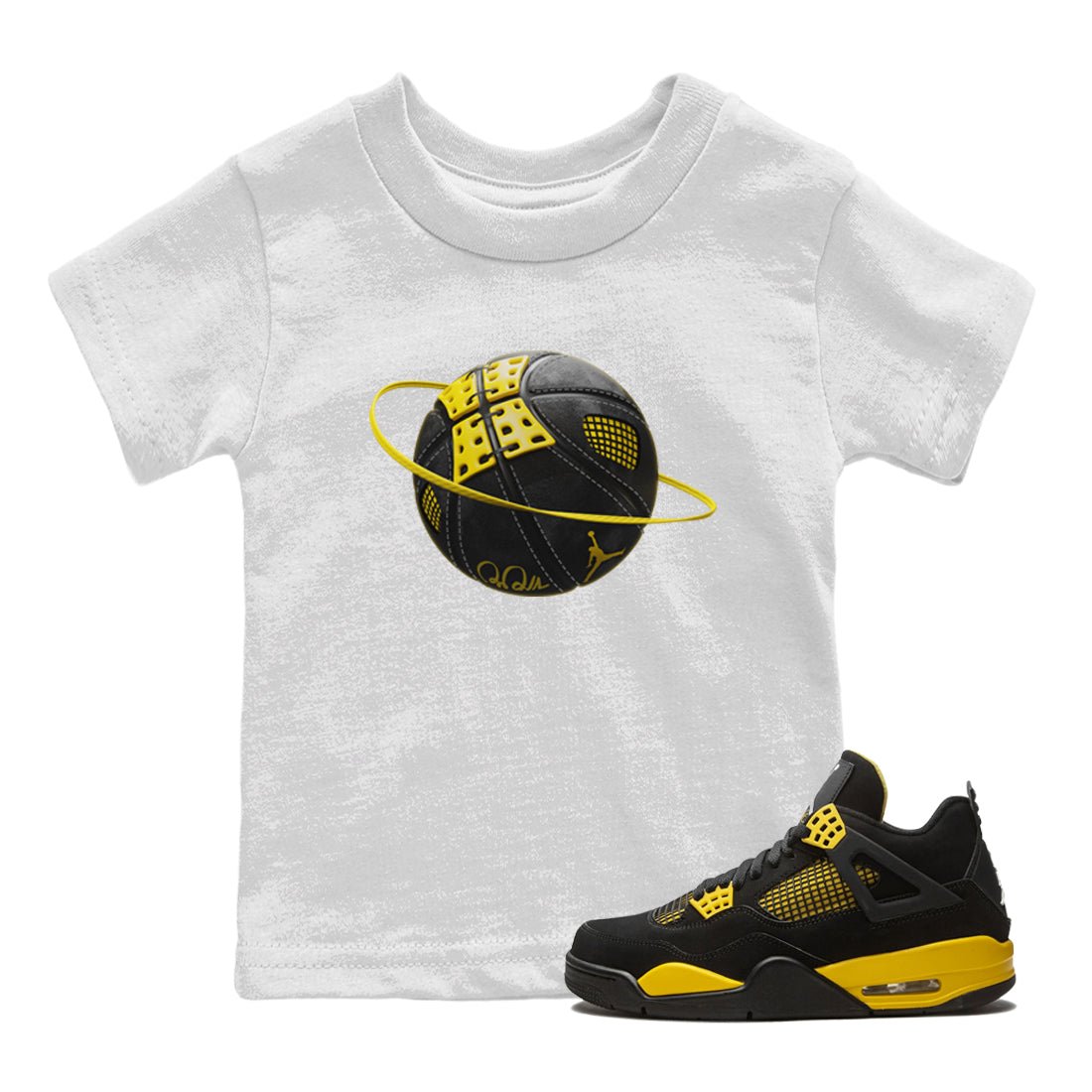 Air Jordan 4 Thunder Sneaker Match Tees Basketball Planet Sneaker Tees AJ4 Thunder Jumpman Sneaker Release Tees Kids Shirts White 1
