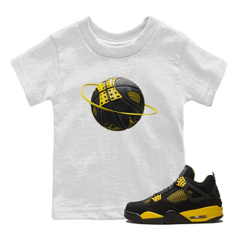 Air Jordan 4 Thunder Sneaker Match Tees Basketball Planet Sneaker Tees AJ4 Thunder Jumpman Sneaker Release Tees Kids Shirts White 1