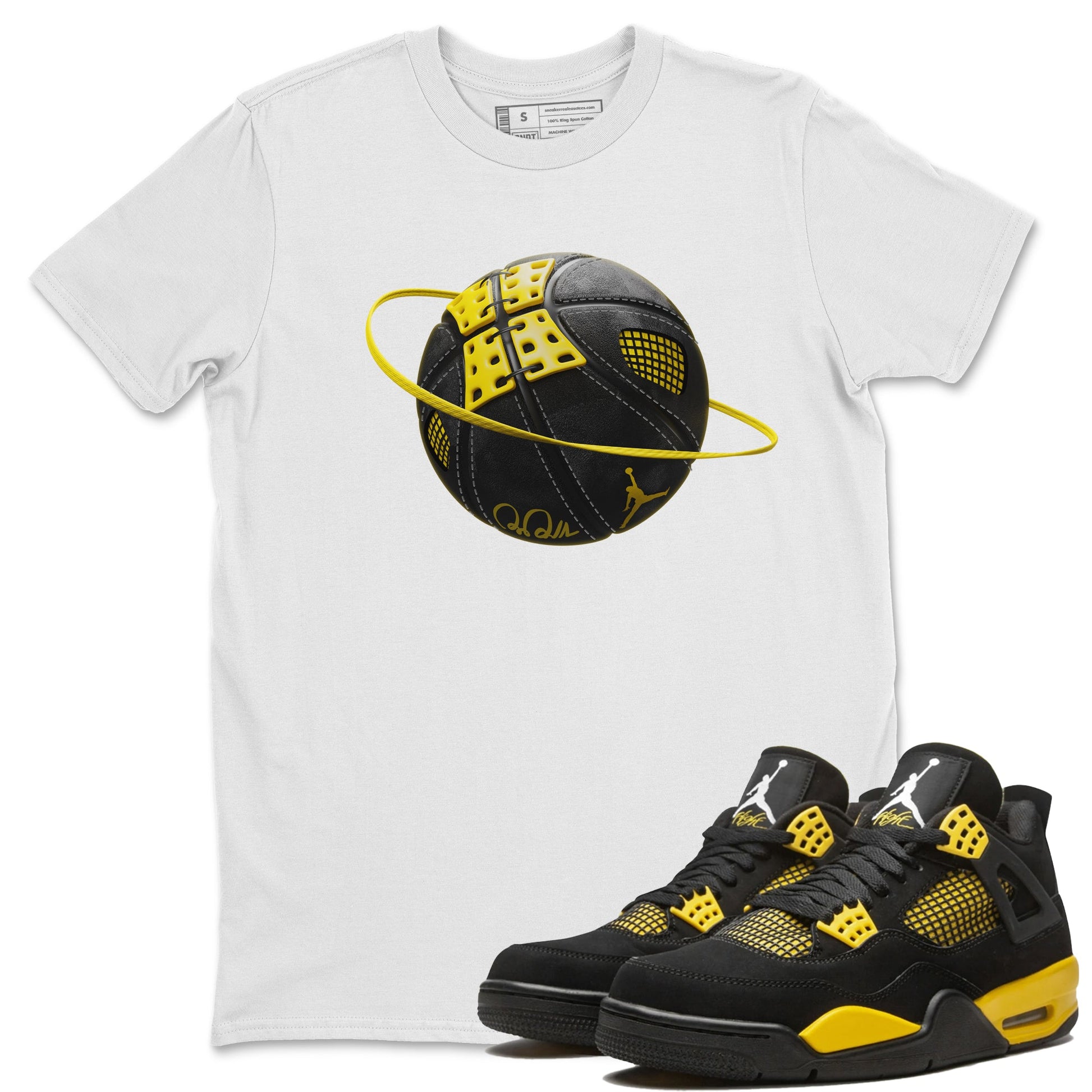 Air Jordan 4 Thunder Sneaker Match Tees Basketball Planet Sneaker Tees AJ4 Thunder Jumpman Sneaker Release Tees Unisex Shirts White 1