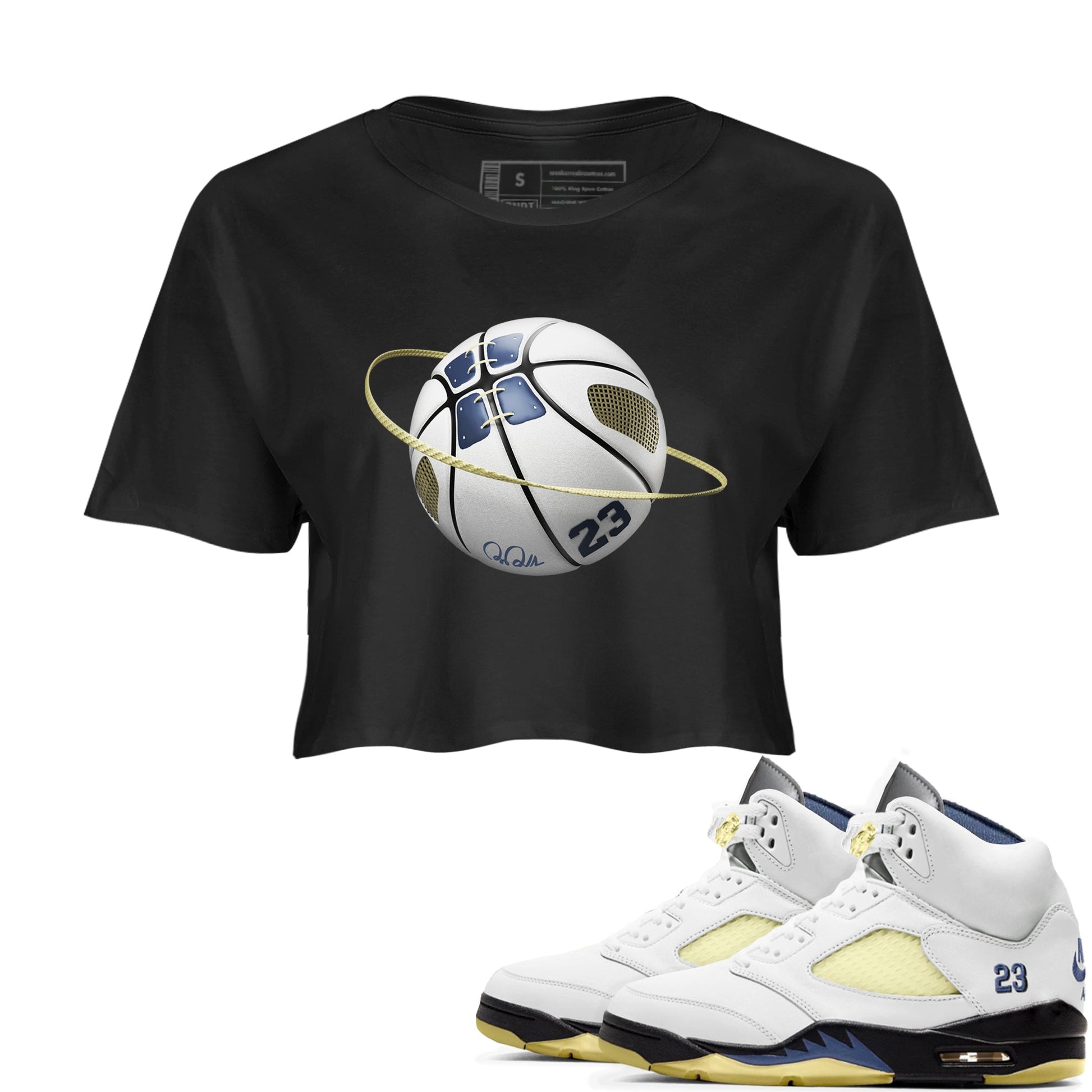 Air Jordan 5 A Ma Maniere x Photon Dust shirt to match jordans Basketball Planet sneaker tees Jordan 5 A Ma Maniere "Dawn" SNRT Sneaker Release Tees Black 1 Crop T-Shirt