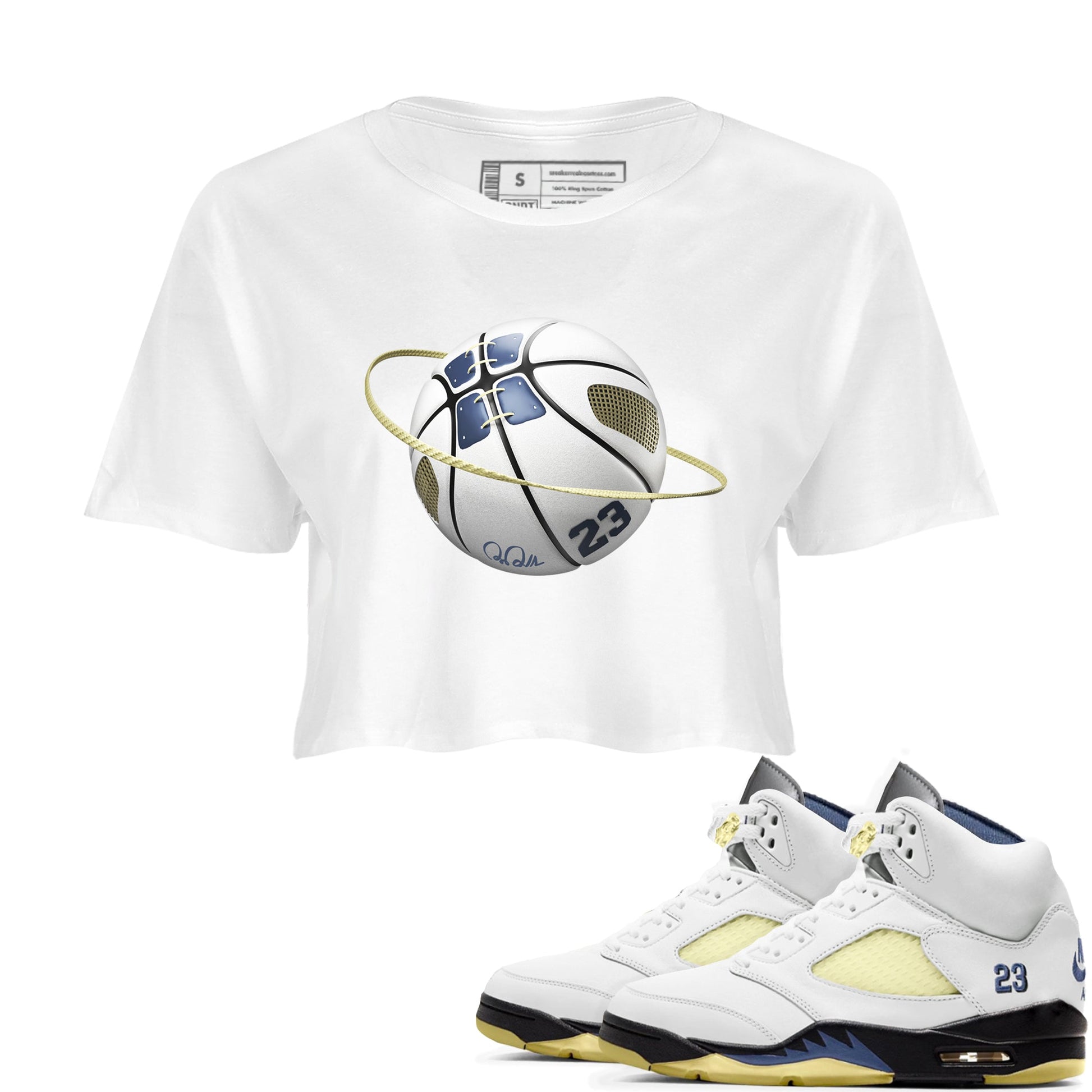 Air Jordan 5 A Ma Maniere x Photon Dust shirt to match jordans Basketball Planet sneaker tees Jordan 5 A Ma Maniere "Dawn" SNRT Sneaker Release Tees White 1 Crop T-Shirt