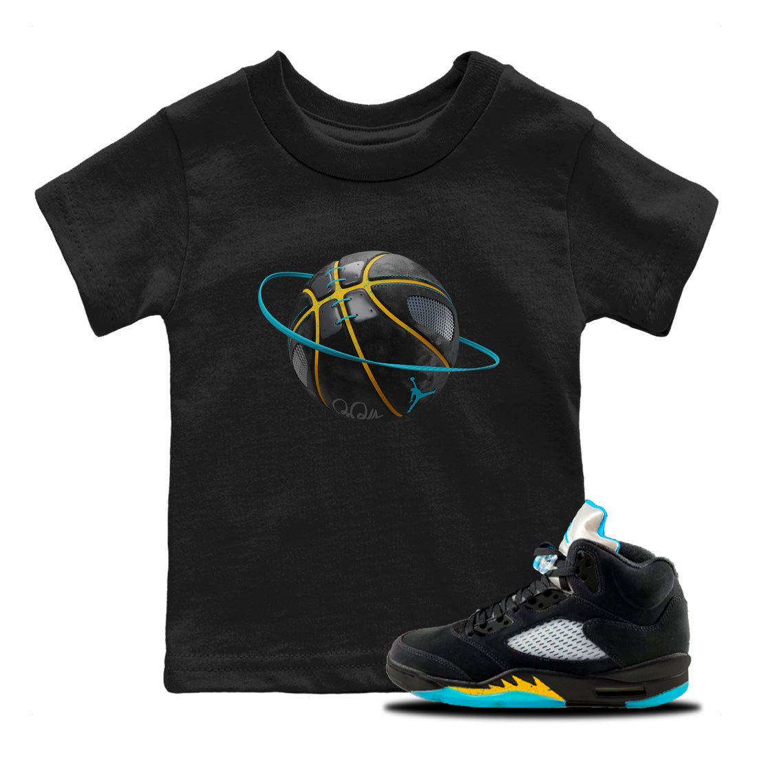 Jordan 5 Aqua Sneaker Match Tees Basketball Planet Sneaker Tees Jordan 5 Aqua Sneaker Release Tees Kids Shirts