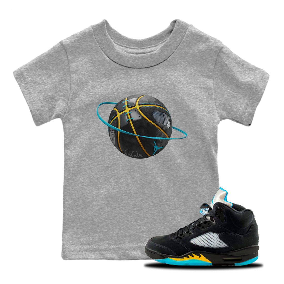 Jordan 5 Aqua Sneaker Match Tees Basketball Planet Sneaker Tees Jordan 5 Aqua Sneaker Release Tees Kids Shirts