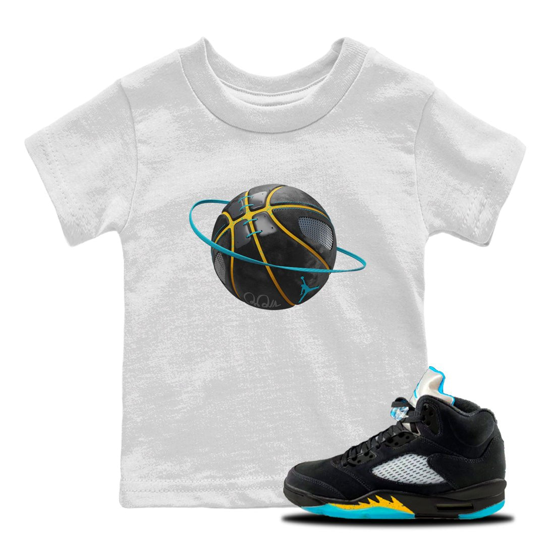Jordan 5 Aqua Sneaker Match Tees Basketball Planet Sneaker Tees Jordan 5 Aqua Sneaker Release Tees Kids Shirts