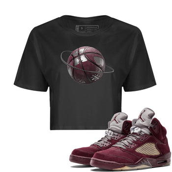 Air Jordan 5 Burgundy Sneaker Match Tees Basketball Planet Sneaker Tees AJ5 Burgundy Sneaker Release Tees Women's Shirts Black 1
