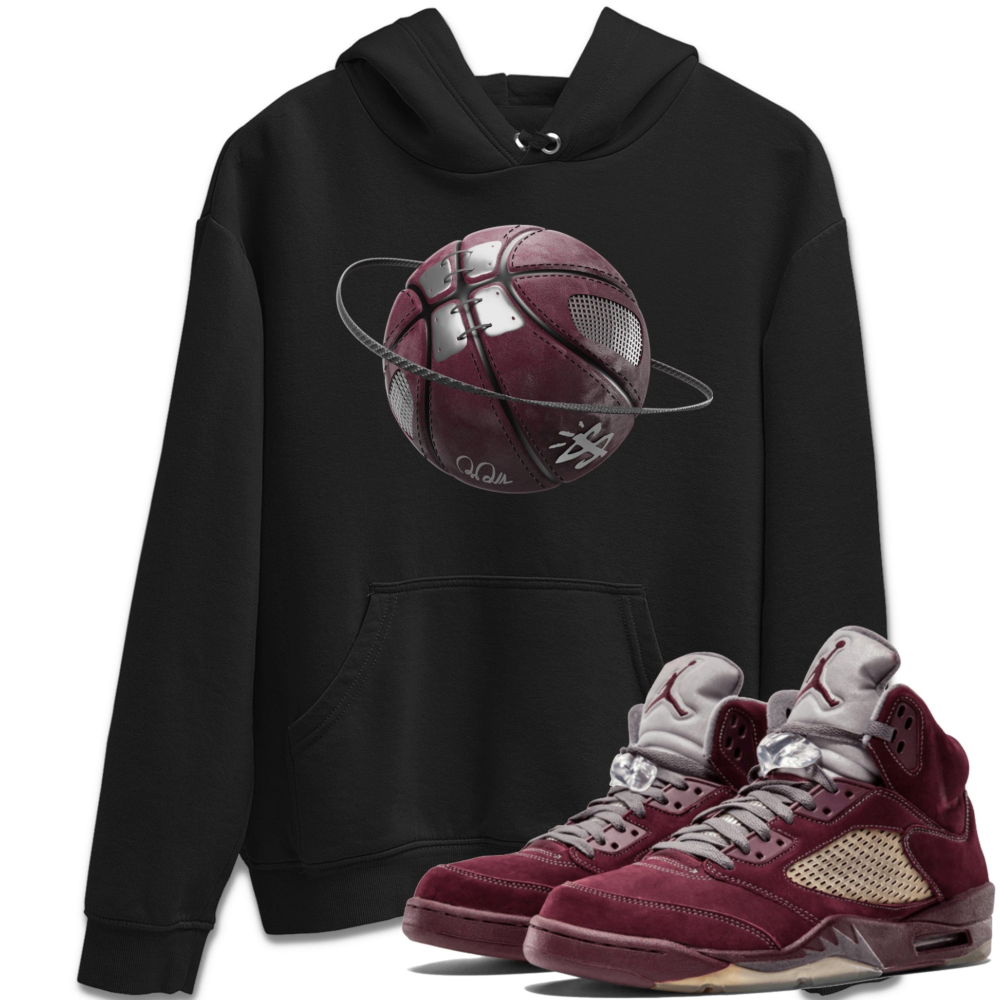 Air Jordan 5 Burgundy Sneaker Match Tees Basketball Planet Sneaker Tees AJ5 Burgundy Sneaker Release Tees Unisex Shirts Black 1