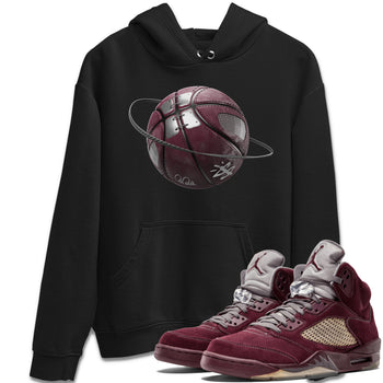 Air Jordan 5 Burgundy Sneaker Match Tees Basketball Planet Sneaker Tees AJ5 Burgundy Sneaker Release Tees Unisex Shirts Black 1