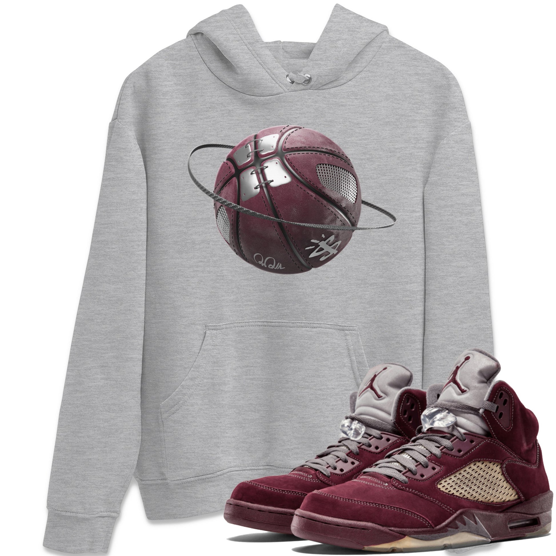Air Jordan 5 Burgundy Sneaker Match Tees Basketball Planet Sneaker Tees AJ5 Burgundy Sneaker Release Tees Unisex Shirts Heather Grey 1