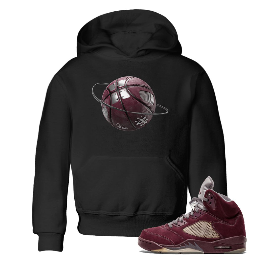 Air Jordan 5 Burgundy Sneaker Match Tees Basketball Planet Sneaker Tees AJ5 Burgundy Sneaker Release Tees Kids Shirts Black 1