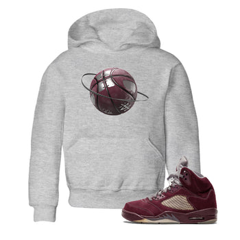 Air Jordan 5 Burgundy Sneaker Match Tees Basketball Planet Sneaker Tees AJ5 Burgundy Sneaker Release Tees Kids Shirts Heather Grey 1