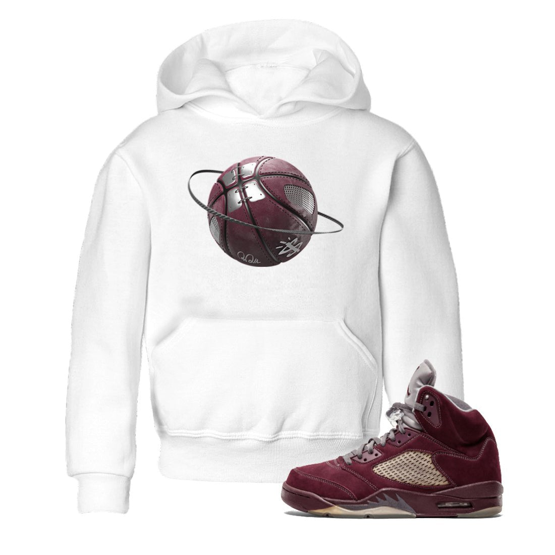 Air Jordan 5 Burgundy Sneaker Match Tees Basketball Planet Sneaker Tees AJ5 Burgundy Sneaker Release Tees Kids Shirts White 1