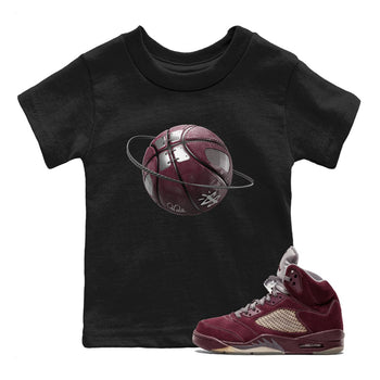 Air Jordan 5 Burgundy Sneaker Match Tees Basketball Planet Sneaker Tees AJ5 Burgundy Sneaker Release Tees Kids Shirts Black 1