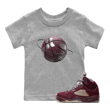 Air Jordan 5 Burgundy Sneaker Match Tees Basketball Planet Sneaker Tees AJ5 Burgundy Sneaker Release Tees Kids Shirts Heather Grey 1