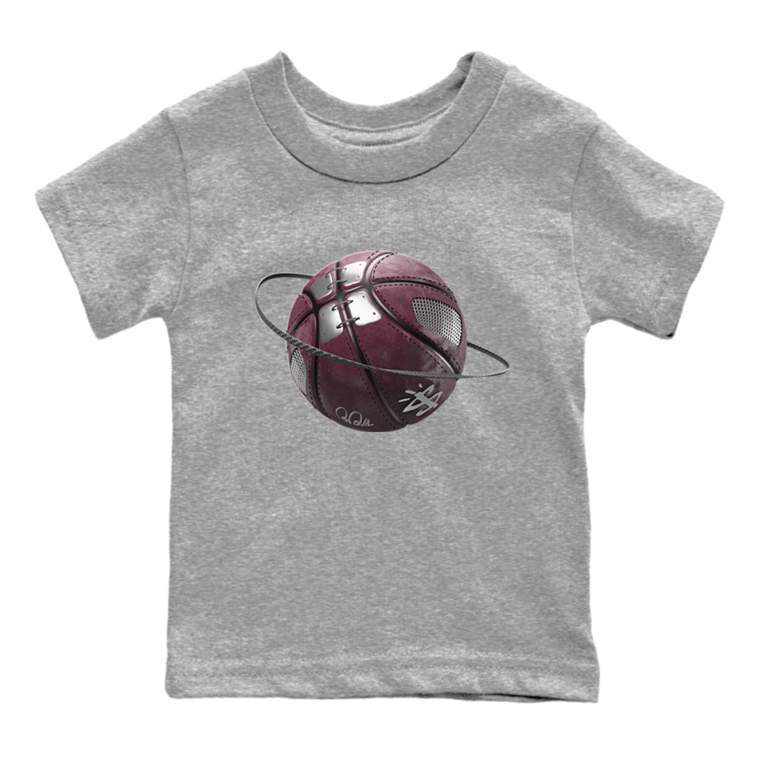 Air Jordan 5 Burgundy Sneaker Match Tees Basketball Planet Sneaker Tees AJ5 Burgundy Sneaker Release Tees Kids Shirts Heather Grey 2
