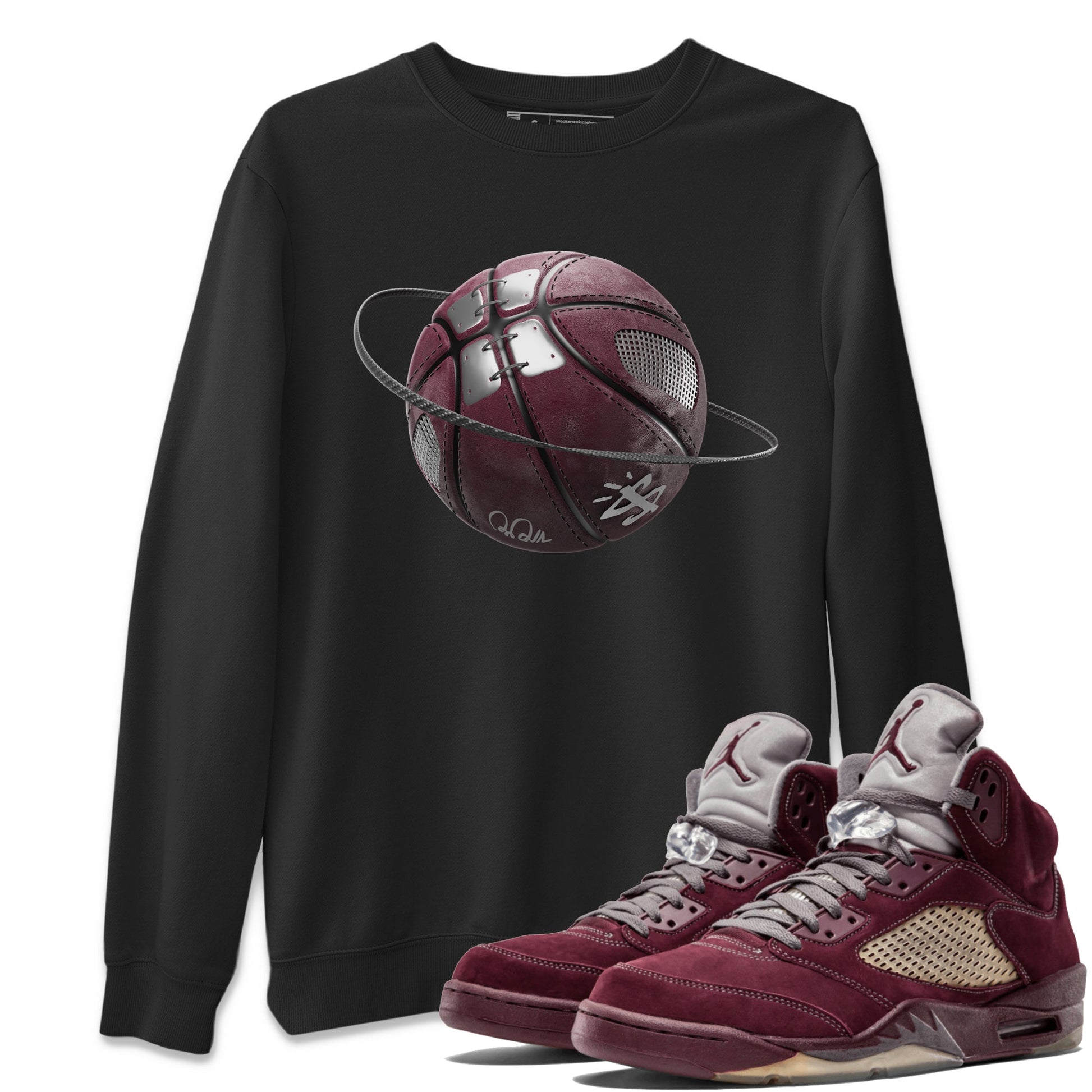 Air Jordan 5 Burgundy Sneaker Match Tees Basketball Planet Sneaker Tees AJ5 Burgundy Sneaker Release Tees Unisex Shirts Black 1