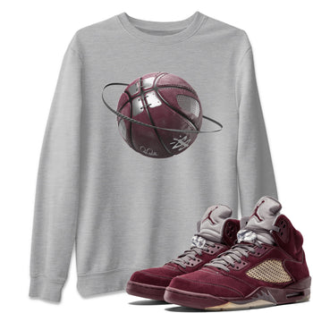 Air Jordan 5 Burgundy Sneaker Match Tees Basketball Planet Sneaker Tees AJ5 Burgundy Sneaker Release Tees Unisex Shirts Heather Grey 1