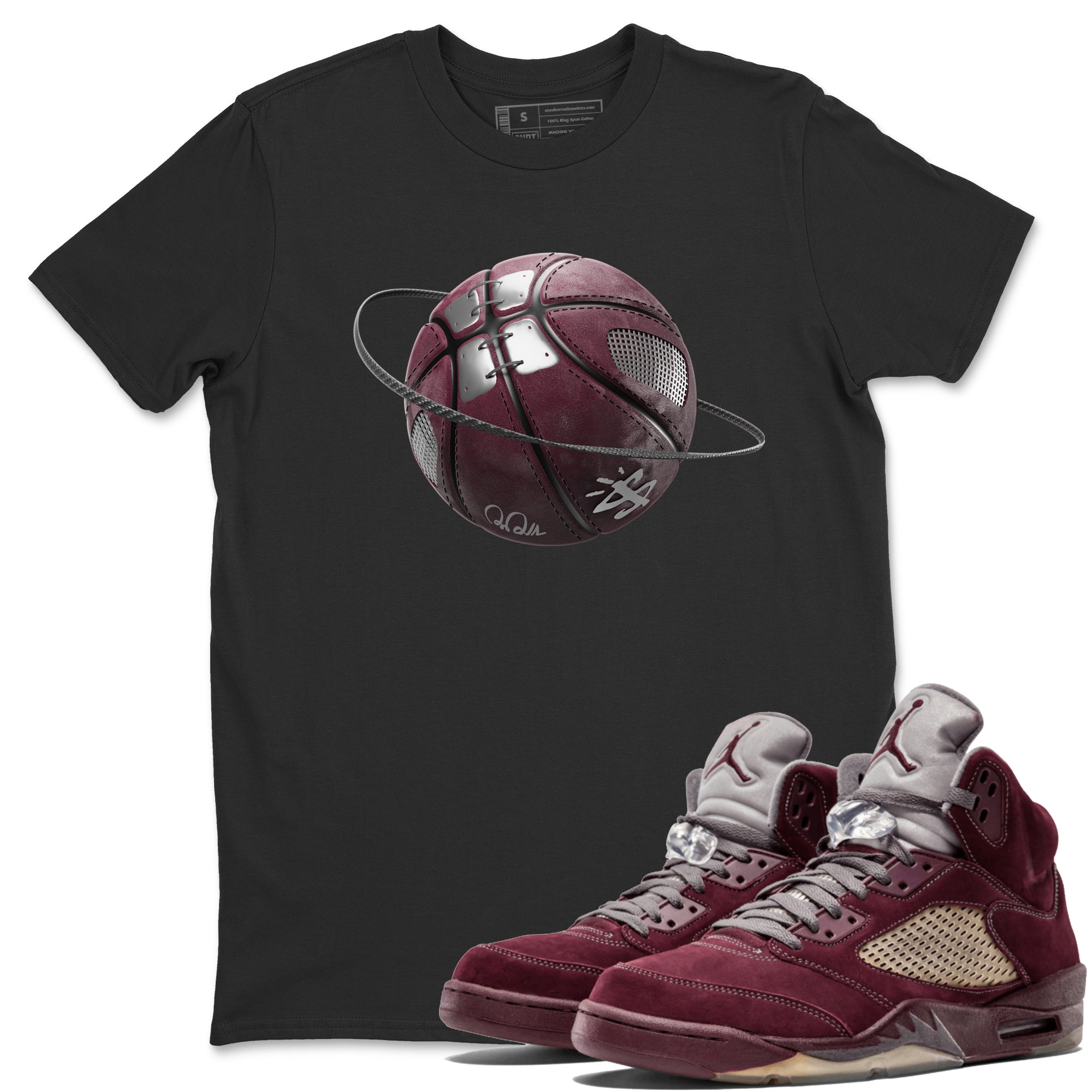 Air Jordan 5 Burgundy Sneaker Match Tees Basketball Planet Sneaker Tees AJ5 Burgundy Sneaker Release Tees Unisex Shirts Black 1