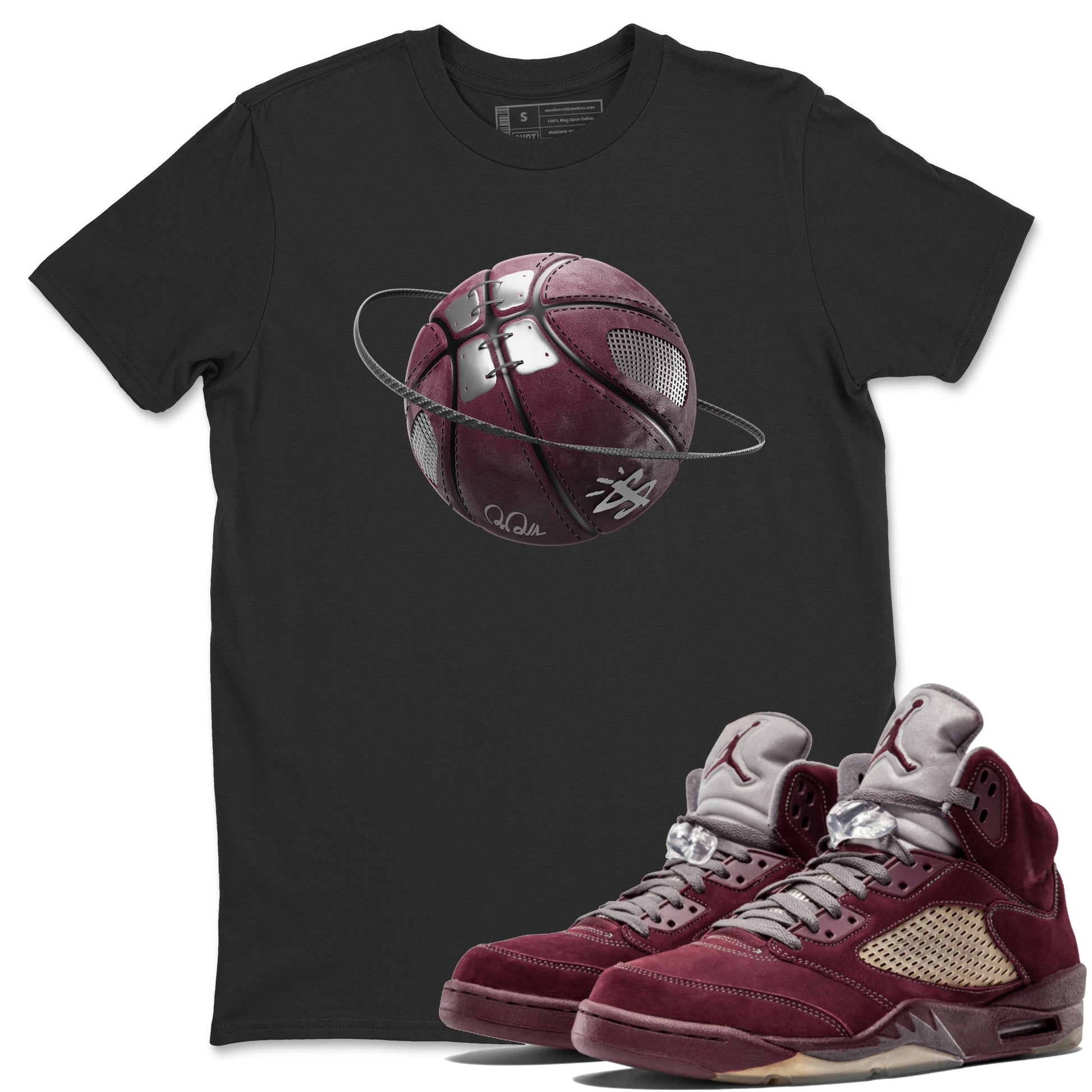 Air Jordan 5 Burgundy Sneaker Match Tees Basketball Planet Sneaker Tees AJ5 Burgundy Sneaker Release Tees Unisex Shirts Black 1