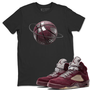 Air Jordan 5 Burgundy Sneaker Match Tees Basketball Planet Sneaker Tees AJ5 Burgundy Sneaker Release Tees Unisex Shirts Black 1