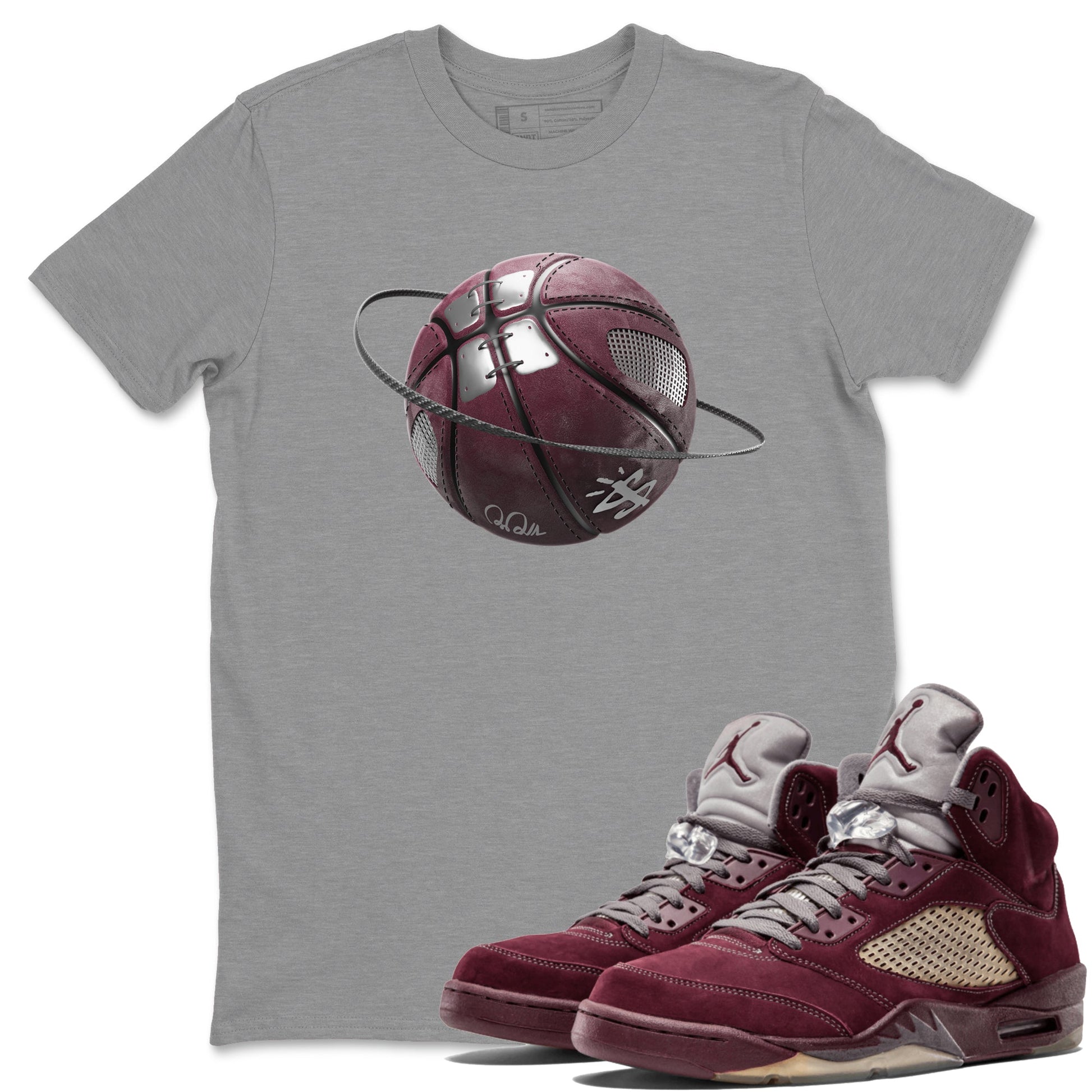 Air Jordan 5 Burgundy Sneaker Match Tees Basketball Planet Sneaker Tees AJ5 Burgundy Sneaker Release Tees Unisex Shirts Heather Grey 1