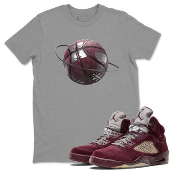 Air Jordan 5 Burgundy Sneaker Match Tees Basketball Planet Sneaker Tees AJ5 Burgundy Sneaker Release Tees Unisex Shirts Heather Grey 1