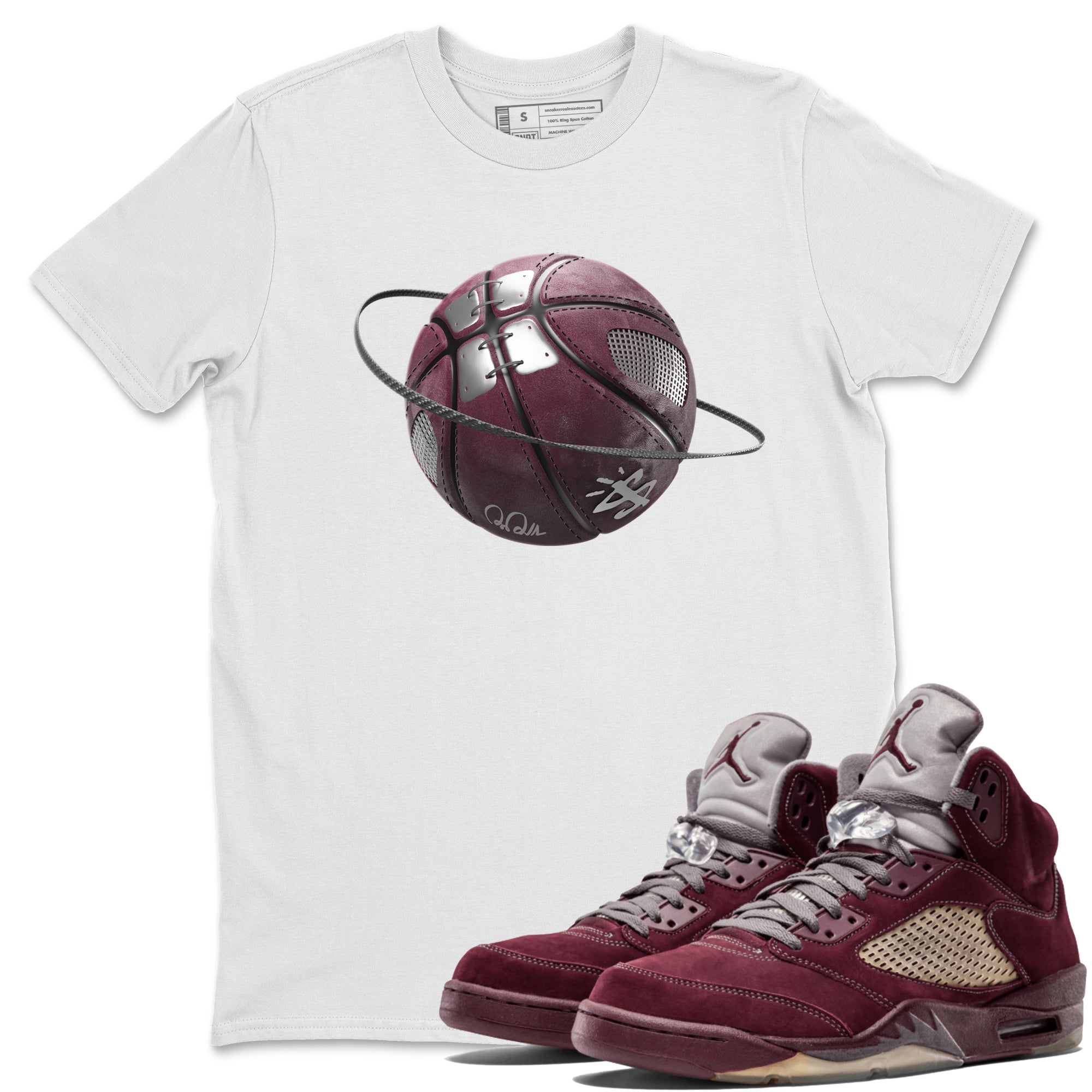Air Jordan 5 Burgundy Sneaker Match Tees Basketball Planet Sneaker Tees AJ5 Burgundy Sneaker Release Tees Unisex Shirts White 1