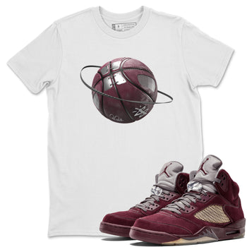 Air Jordan 5 Burgundy Sneaker Match Tees Basketball Planet Sneaker Tees AJ5 Burgundy Sneaker Release Tees Unisex Shirts White 1
