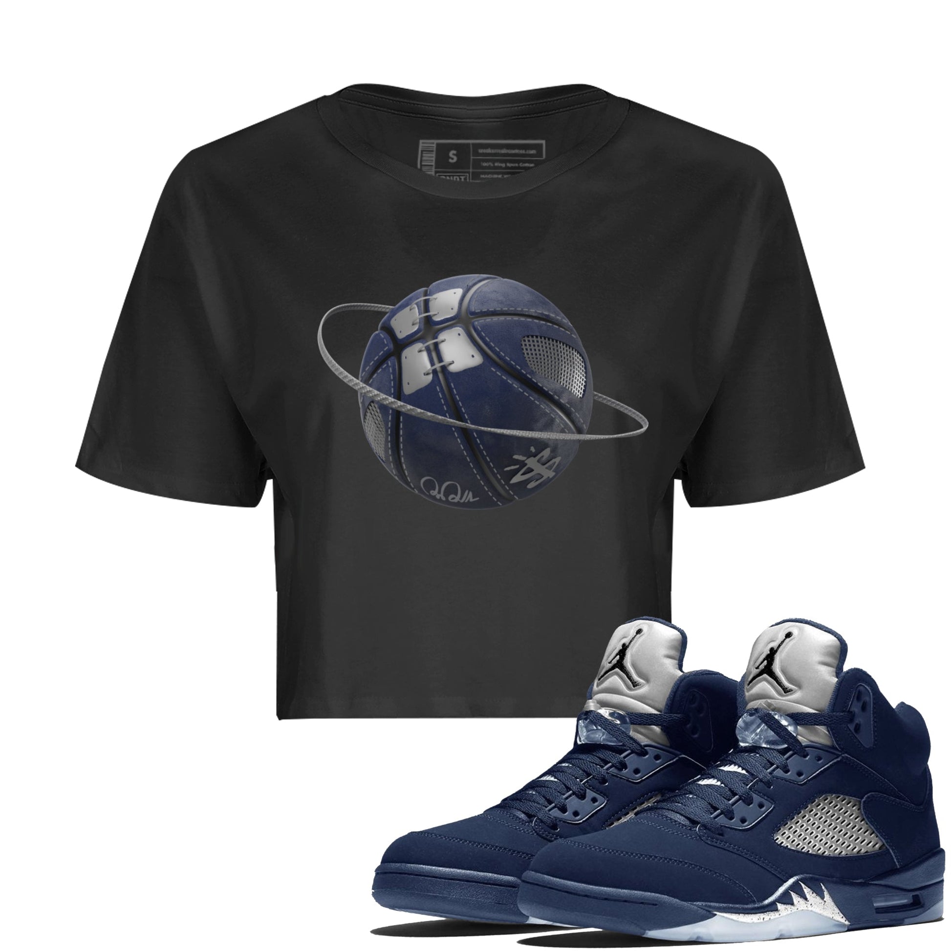Air Jordan 5 Georgetown Sneaker Match Tees Basketball Planet Sneaker Tees AJ5 Georgetown Sneaker Release Tees Women's Shirts Black 1