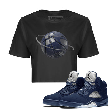 Air Jordan 5 Georgetown Sneaker Match Tees Basketball Planet Sneaker Tees AJ5 Georgetown Sneaker Release Tees Women's Shirts Black 1