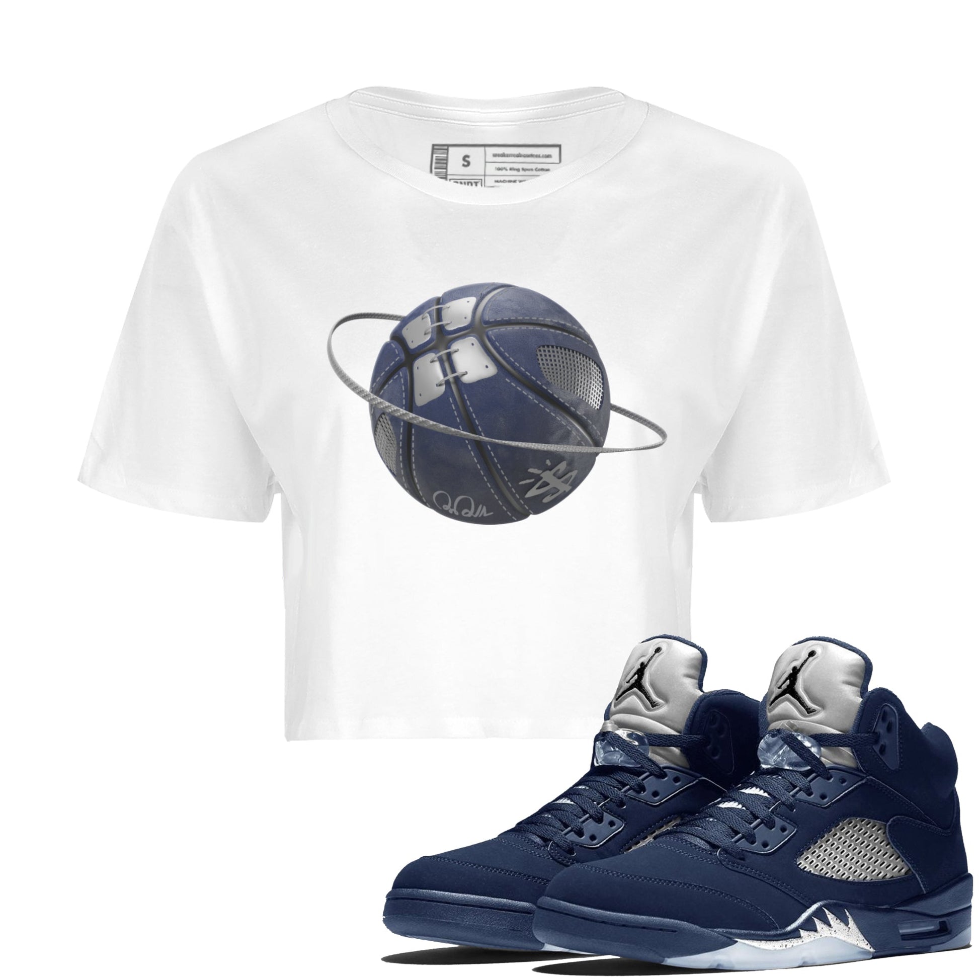 Air Jordan 5 Georgetown Sneaker Match Tees Basketball Planet Sneaker Tees AJ5 Georgetown Sneaker Release Tees Women's Shirts White 1
